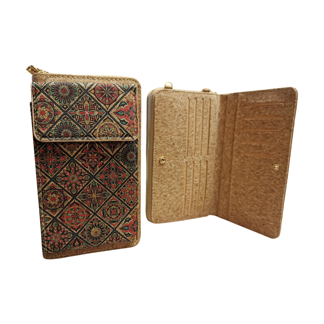 Billetera manos libres de corcho con tarjetero y porta celular