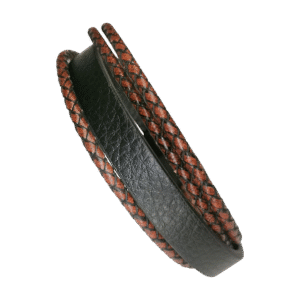 Pulsera de Cuero Negro y Trenzas Marrón