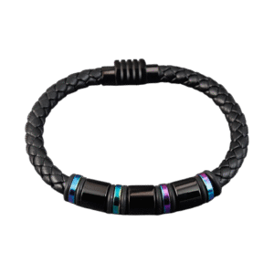 Pulsera de Cuero Negro Aros Tornasol