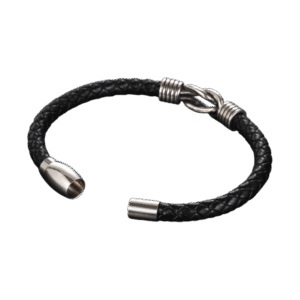 Pulsera de Cuero Negro con Nudo Metálico