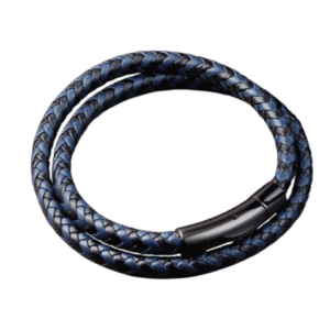 Pulsera Doble Vuelta de Cuero Trenzado Azul