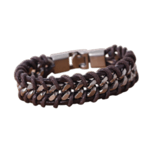 Pulsera de Cuero Marrón con Cadena