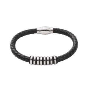 Pulsera de Cuero Trenzado con Aros de Acero