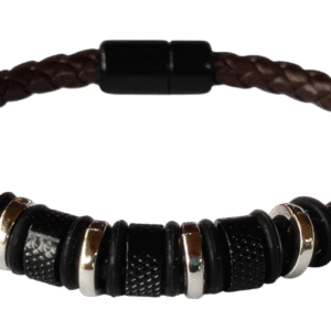 Pulsera de Cuero Marrón con Argollas