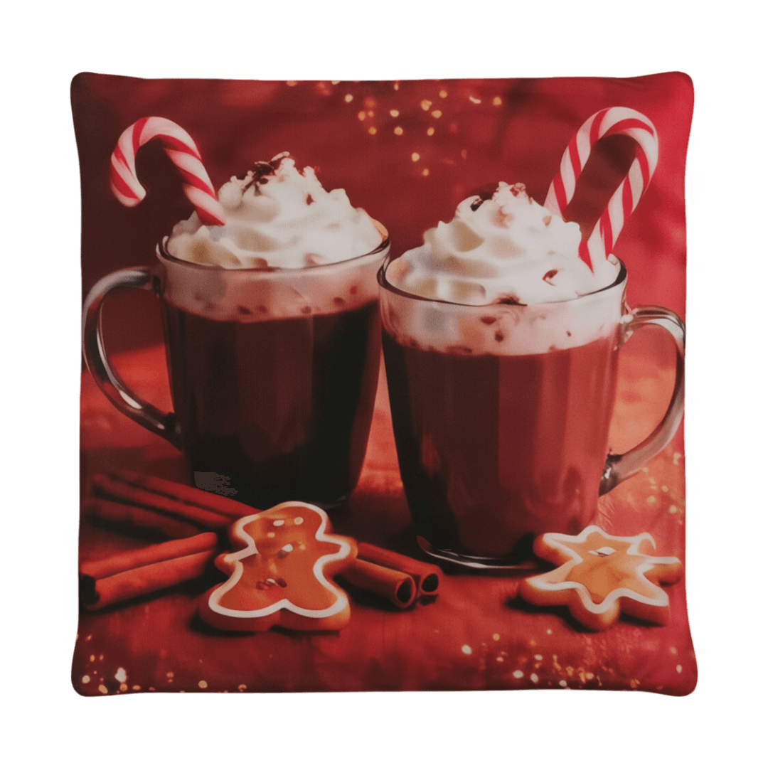 Funda navideña para cojín galletas con tazas de chocolate y bastones